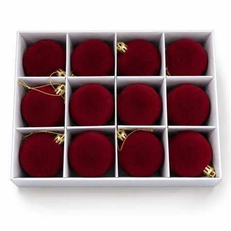 ECARLA bombki choinkowe 12szt welurowe bordowe gładkie śr. 6cm BSN82