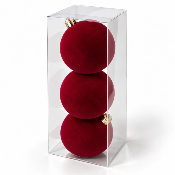 ECARLA bombki choinkowe 3szt welurowe bordowe gładkie śr. 12cm BSN85