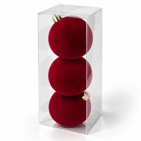 ECARLA bombki choinkowe 3szt welurowe bordowe gładkie śr. 12cm BSN85