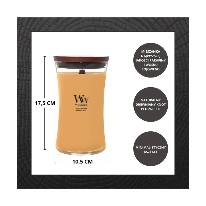 WOODWICK Pluswick Duża świeca w słoiku GOLDEN BOURBON 609,5g