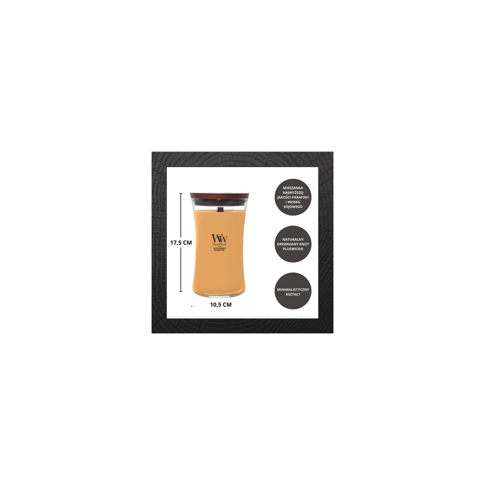 WOODWICK Pluswick Duża świeca w słoiku GOLDEN BOURBON 609,5g