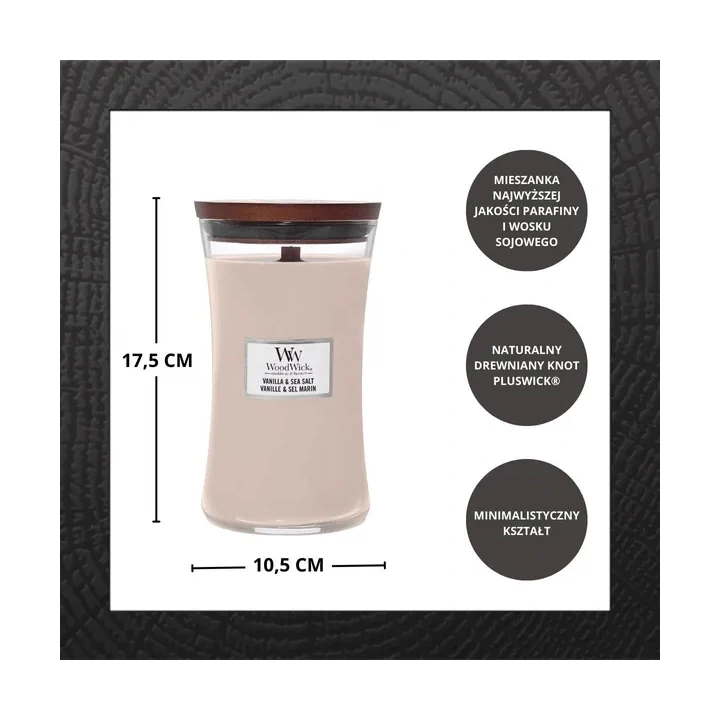 WOODWICK Pluswick Duża świeca w słoiku VANILLA & SEA SALT 609,5g
