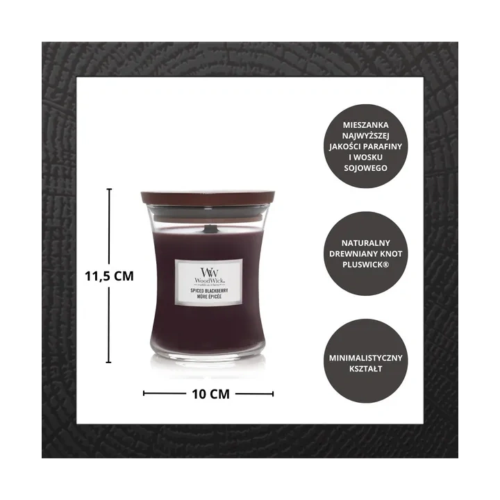 WOODWICK Pluswick Średnia świeca w słoiku SPICED BLACKBERRY 275g