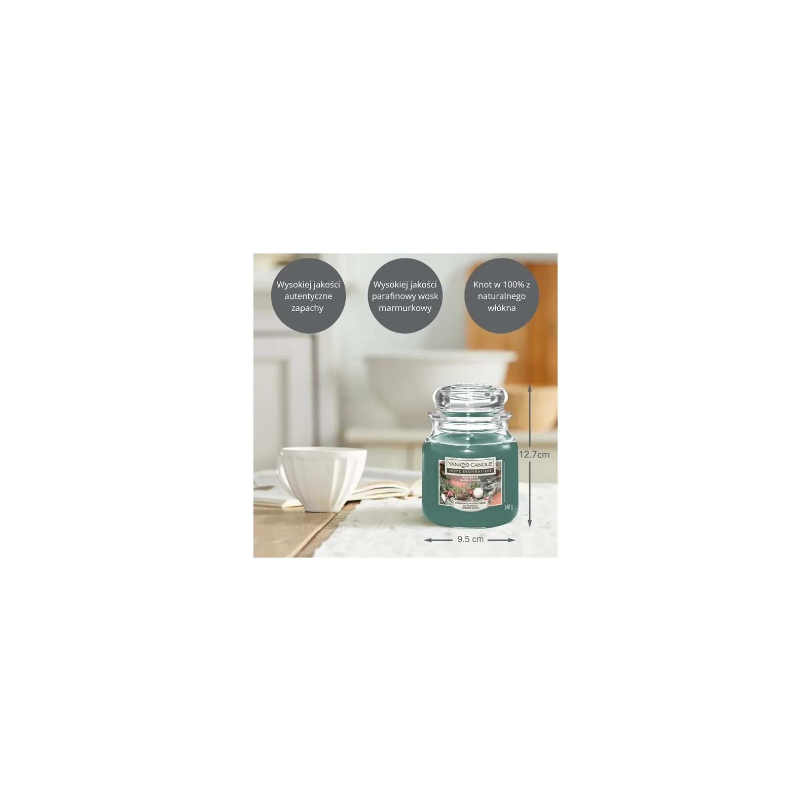 YANKEE CANDLE Home Inspiration Średnia świeca w słoiku WINTER FIR 340g