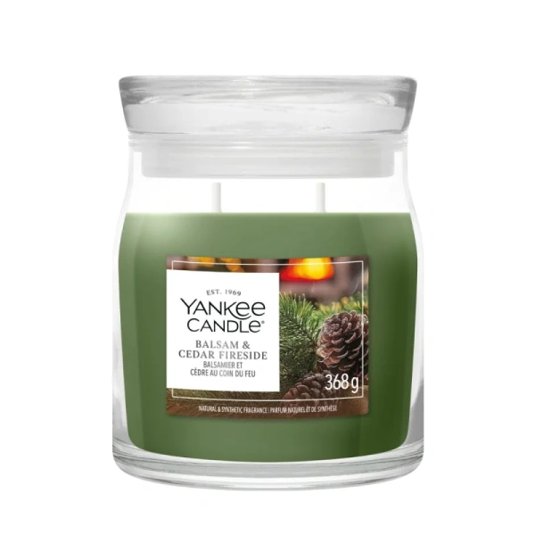 YANKEE CANDLE Balsam & Cedar Fireside świeca zapachowa Signature średnia 368g