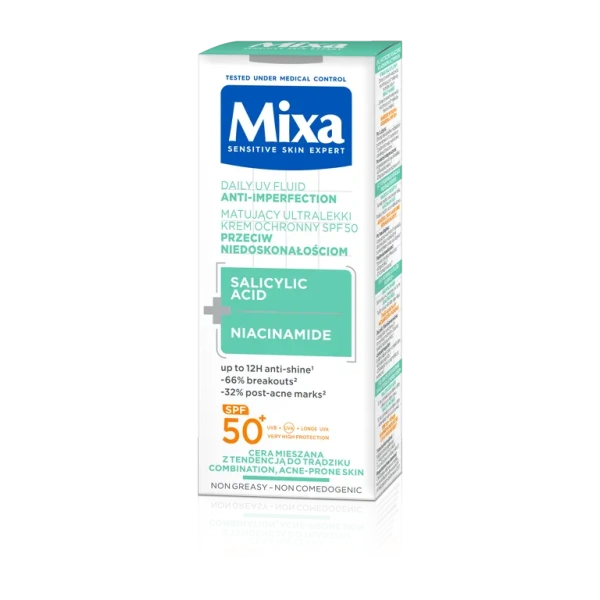 Mixa Salicylic Acid+Niacinamide ultralekki krem ochronny do twarzy SPF50 40ml