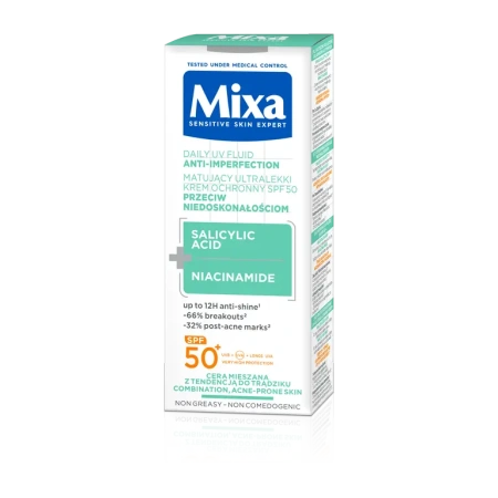 Mixa Salicylic Acid+Niacinamide ultralekki krem ochronny do twarzy SPF50 40ml
