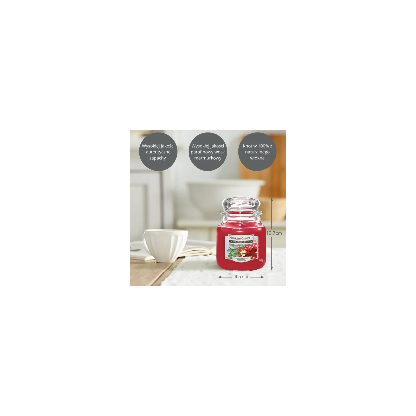 YANKEE CANDLE Home Inspiration Średnia świeca w słoiku MISTLETOE CHARM 340g
