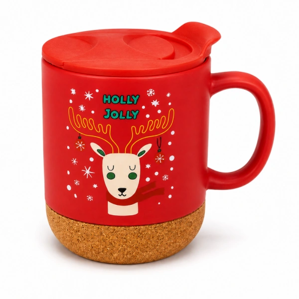 ECARLA świąteczny kubek ceramiczny z korkiem i przykrywką KB31 380ml