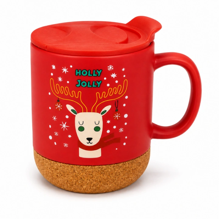 ECARLA świąteczny kubek ceramiczny z korkiem i przykrywką KB31 380ml