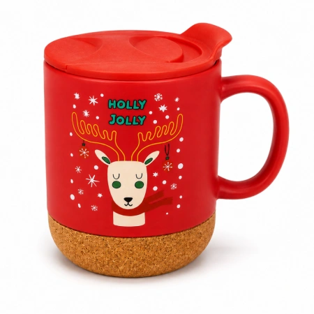 ECARLA świąteczny kubek ceramiczny z korkiem i przykrywką KB31 380ml