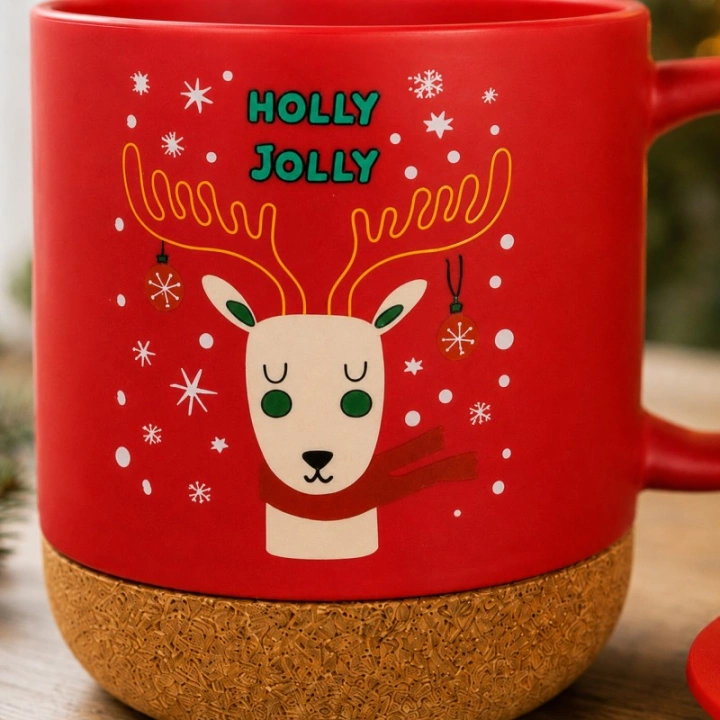 ECARLA świąteczny kubek ceramiczny z korkiem i przykrywką KB31 380ml