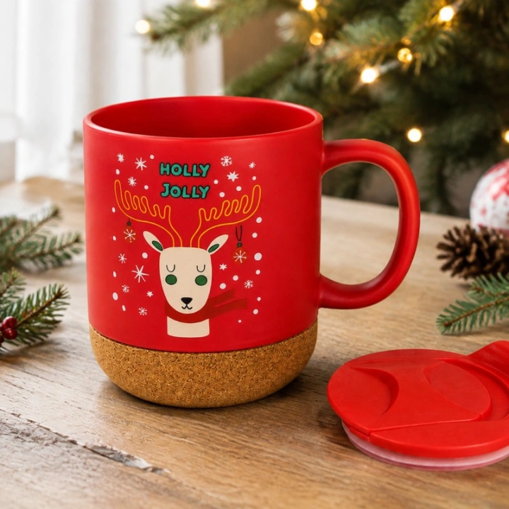 ECARLA świąteczny kubek ceramiczny z korkiem i przykrywką KB31 380ml