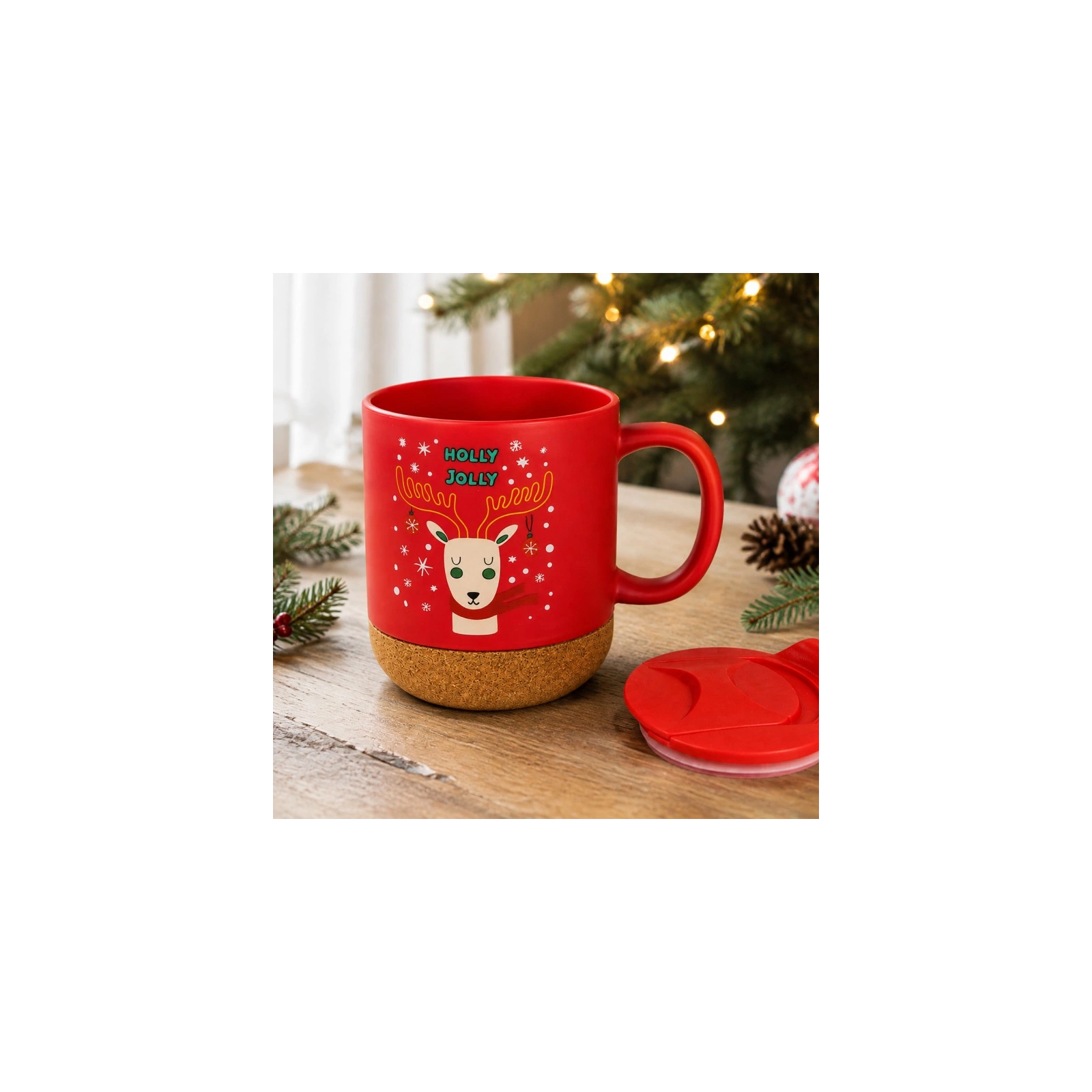 ECARLA świąteczny kubek ceramiczny z korkiem i przykrywką KB31 380ml
