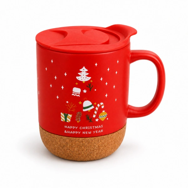 ECARLA świąteczny kubek ceramiczny z korkiem i przykrywką KB32 380ml
