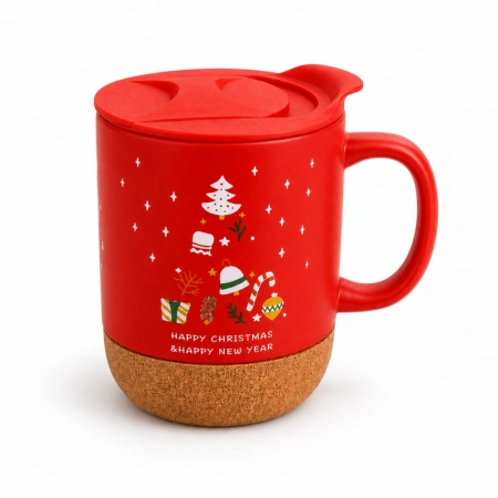 ECARLA świąteczny kubek ceramiczny z korkiem i przykrywką KB32 380ml