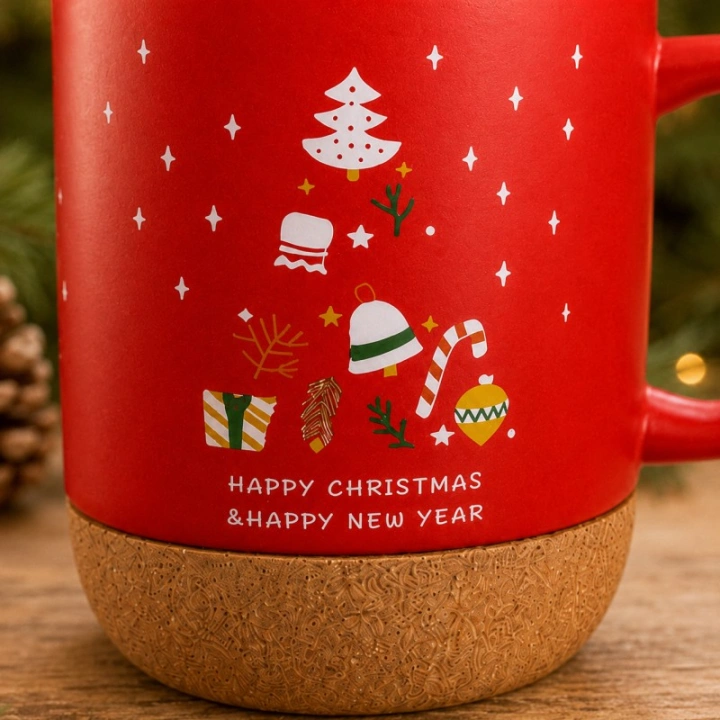 ECARLA świąteczny kubek ceramiczny z korkiem i przykrywką KB32 380ml