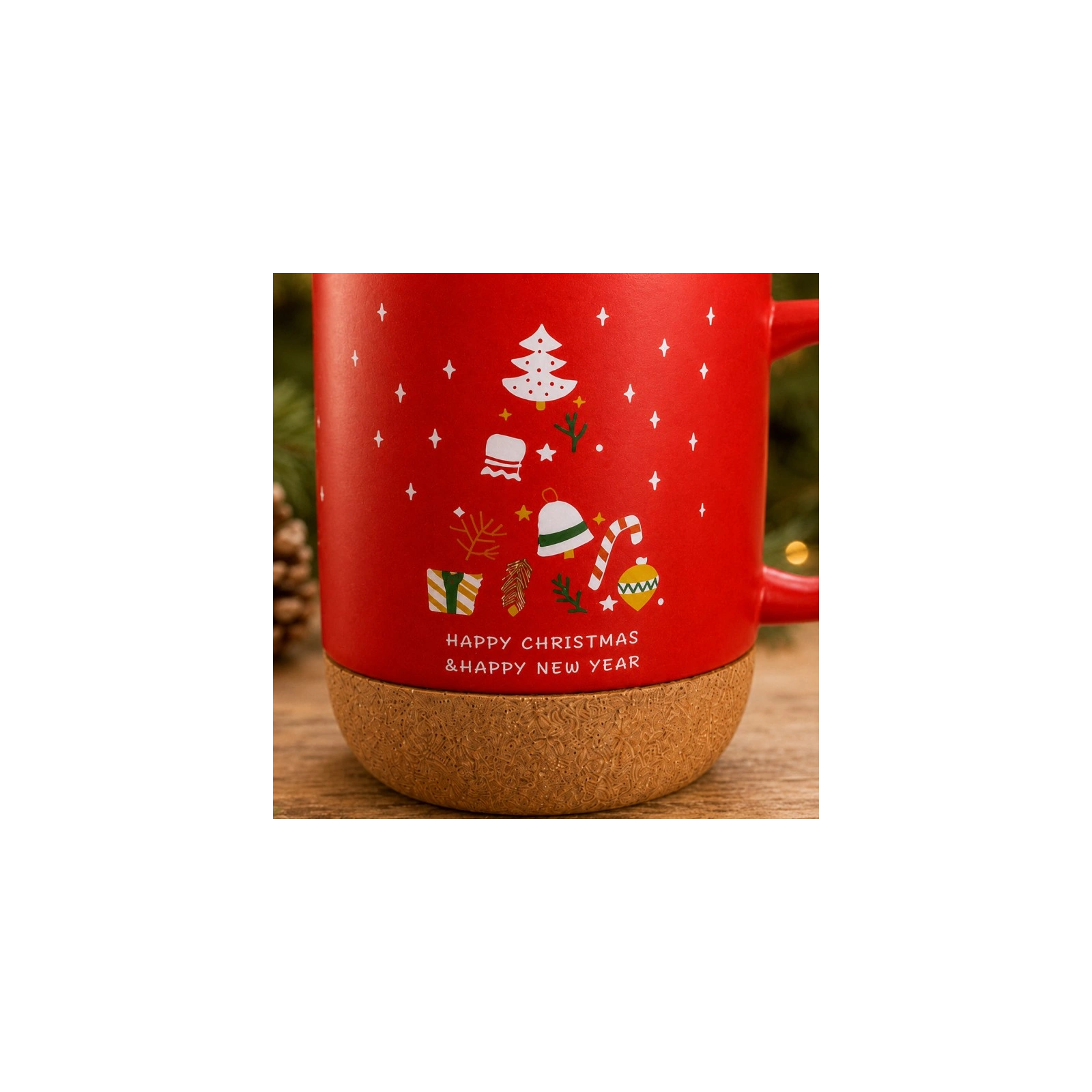 ECARLA świąteczny kubek ceramiczny z korkiem i przykrywką KB32 380ml