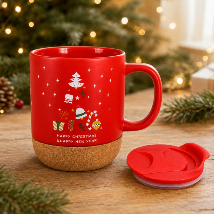 ECARLA świąteczny kubek ceramiczny z korkiem i przykrywką KB32 380ml