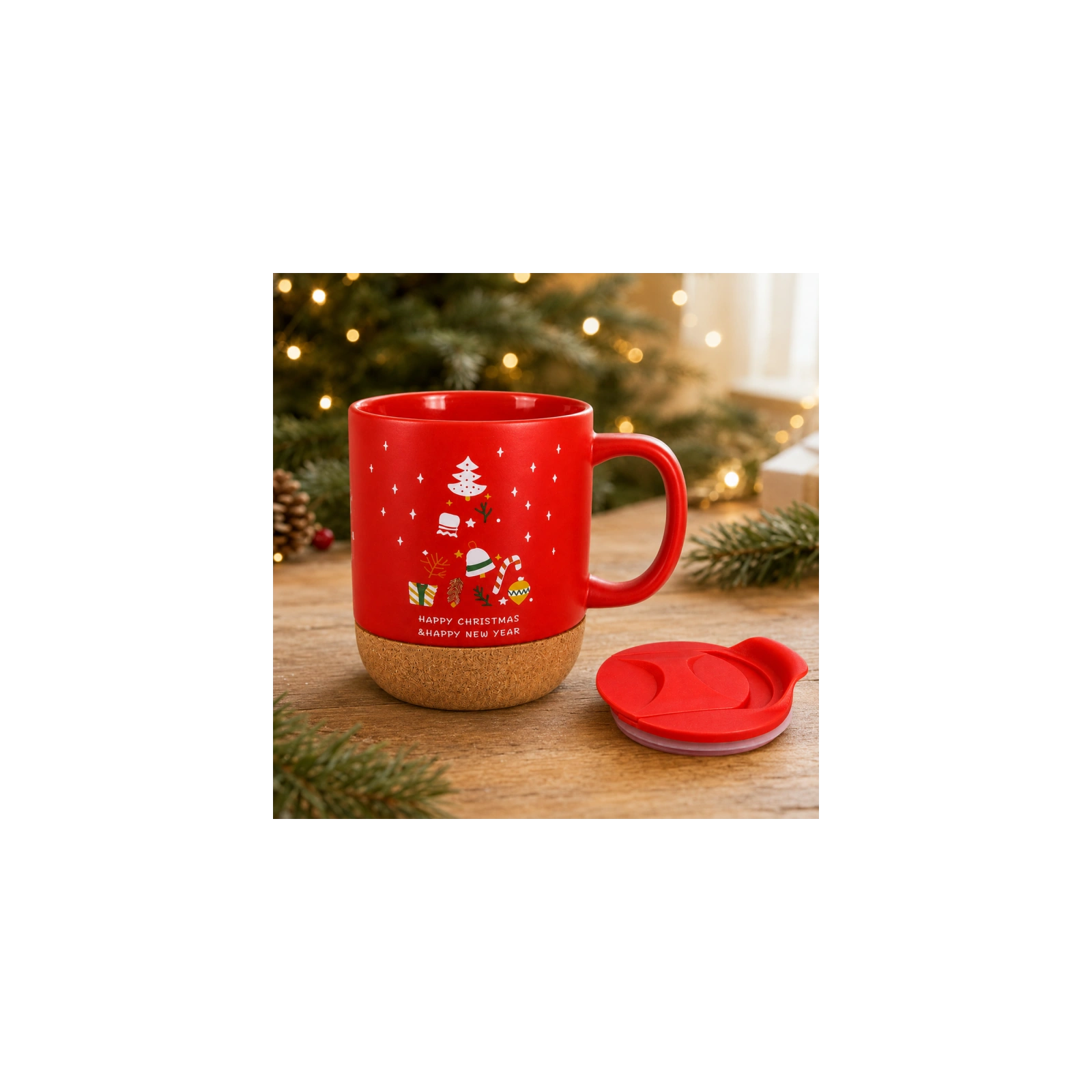 ECARLA świąteczny kubek ceramiczny z korkiem i przykrywką KB32 380ml
