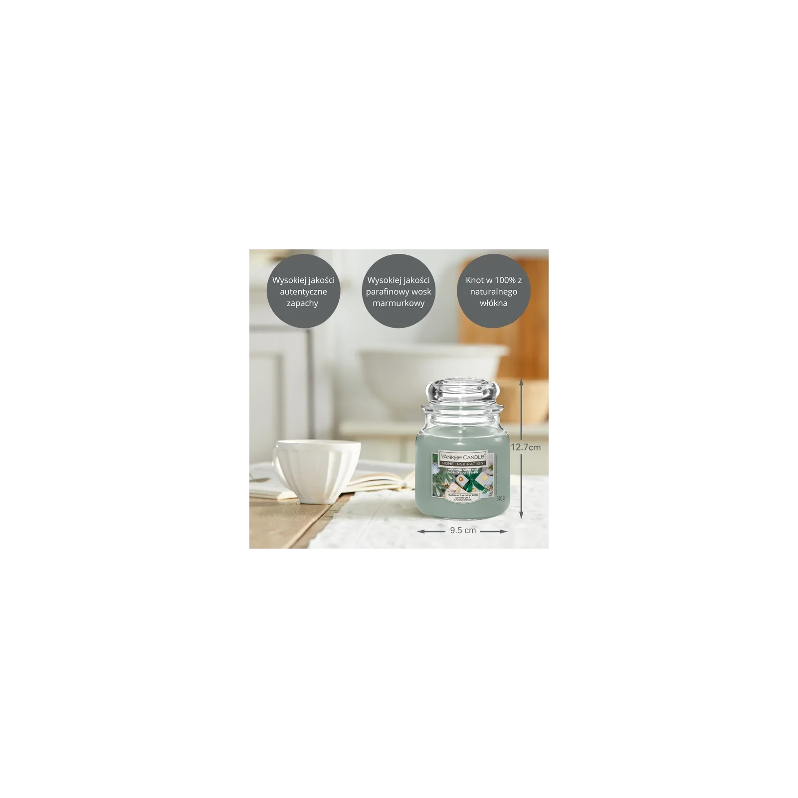 YANKEE CANDLE Home Inspiration Średnia świeca w słoiku WRAPPING PAPER PINE 340g