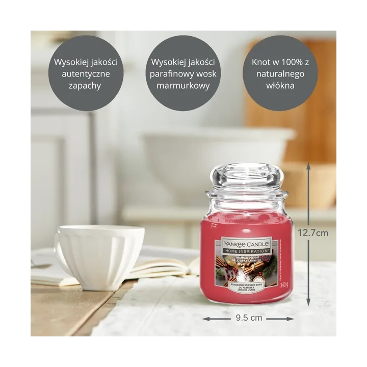 YANKEE CANDLE Home Inspiration Średnia w świeca słoiku CINNAMON DELIGHT 340g