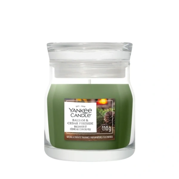 YANKEE CANDLE Balsam & Cedar Fireside świeca zapachowa Signature mała 110g