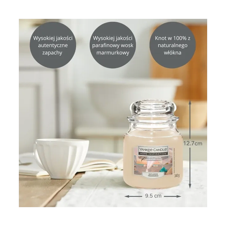 YANKEE CANDLE Home Inspiration Średnia świeca w słoiku CALMING CABANA 340g