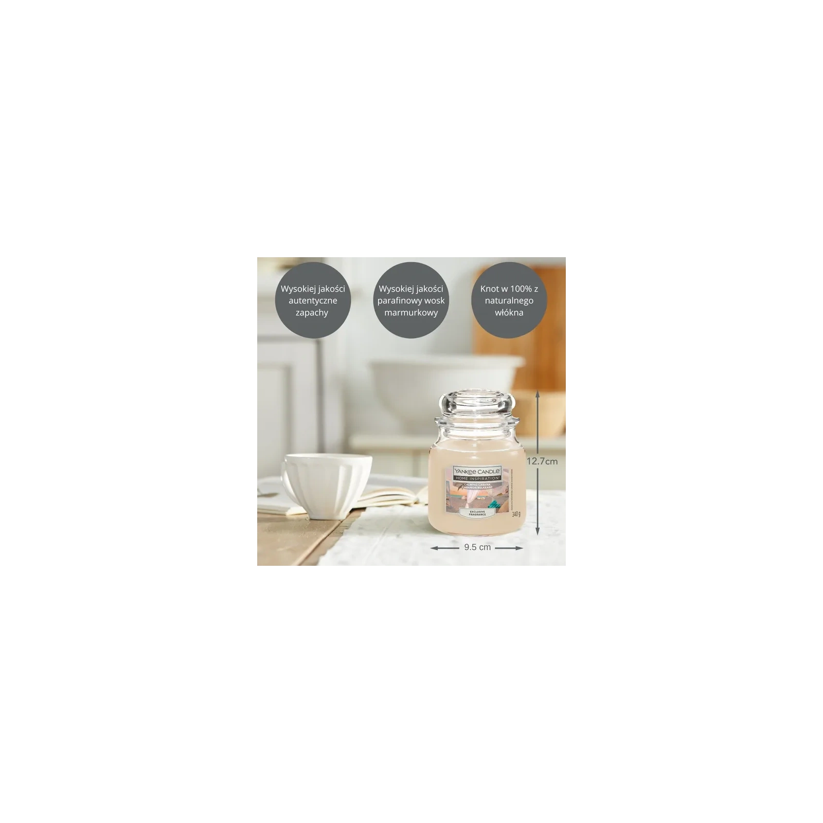 YANKEE CANDLE Home Inspiration Średnia świeca w słoiku CALMING CABANA 340g