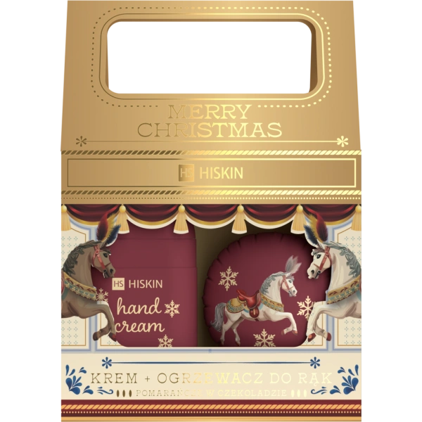 HISKIN Merry Christmas zestaw krem do rąk + okrągły ogrzewacz do rąk