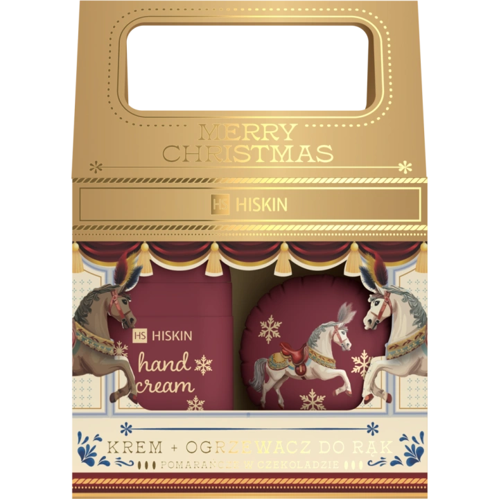 HISKIN Merry Christmas zestaw krem do rąk + okrągły ogrzewacz do rąk