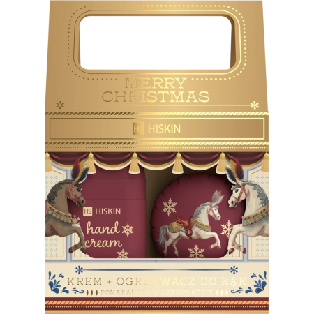 HISKIN Merry Christmas zestaw krem do rąk + okrągły ogrzewacz do rąk