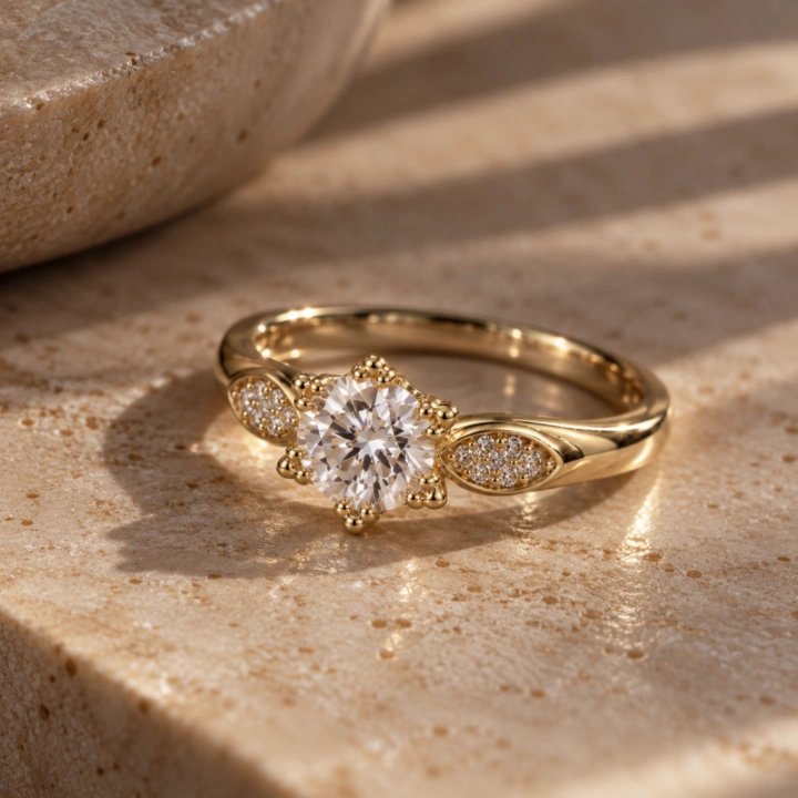 ECARLA pierścionek ze stali szlachetnej pozłacany 14k złotem elegancki rozm. R6 PST1074R6