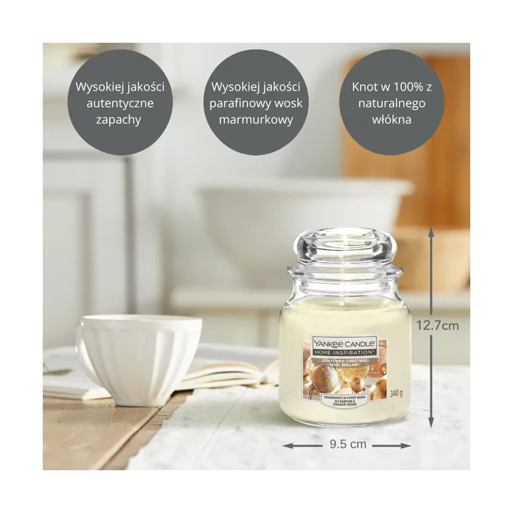 YANKEE CANDLE Home Inspiration Średnia świeca w słoiku GLISTENING CHRISTMAS 340g