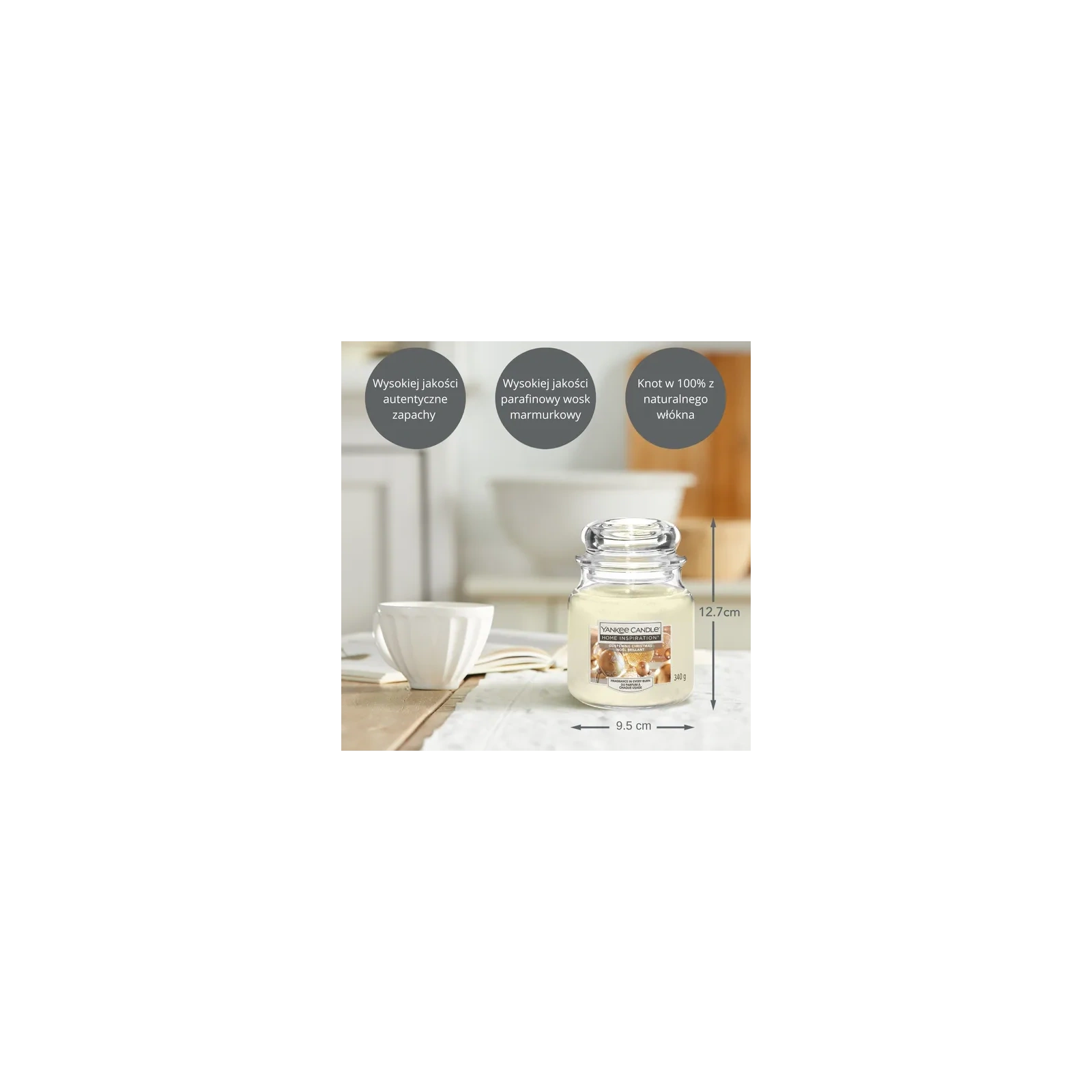 YANKEE CANDLE Home Inspiration Średnia świeca w słoiku GLISTENING CHRISTMAS 340g