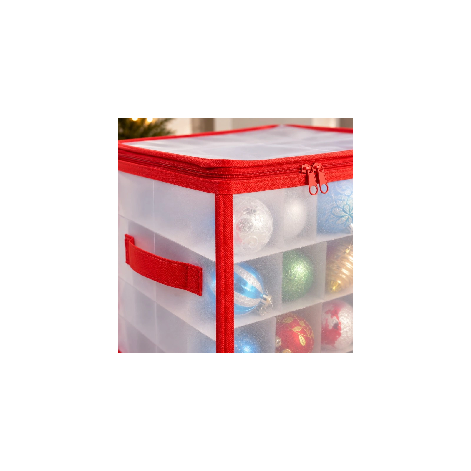 ECARLA organizer na bombki pudełko z przegródkami na ozdoby świąteczne czerwony na 64 bombki 30x30cm POJ14 64szt