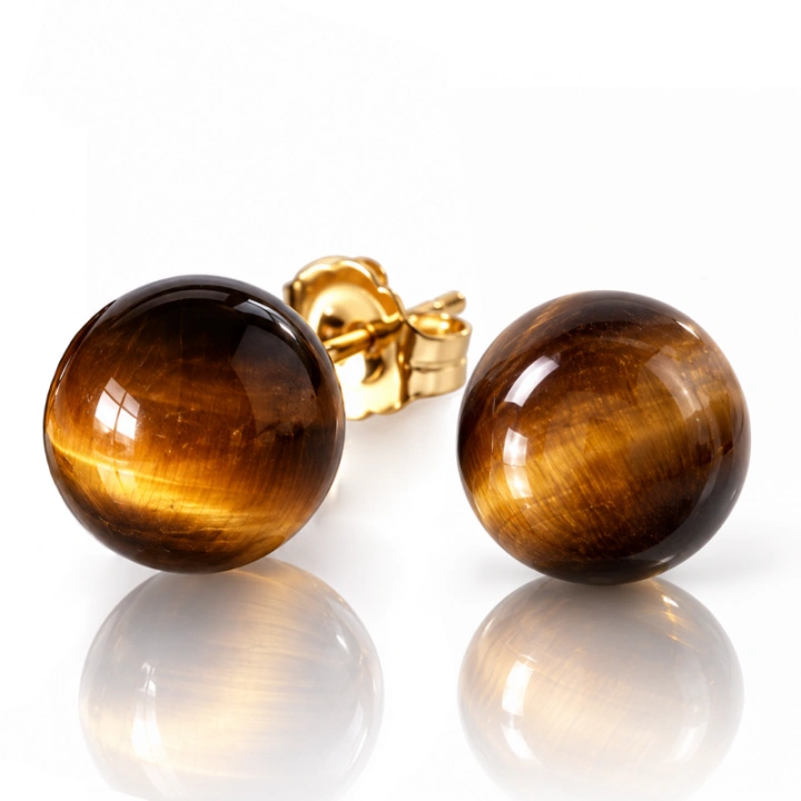 ECARLA kolczyki ze stali szlachetnej kulki 8mm kamień tygrysie oko KST3768