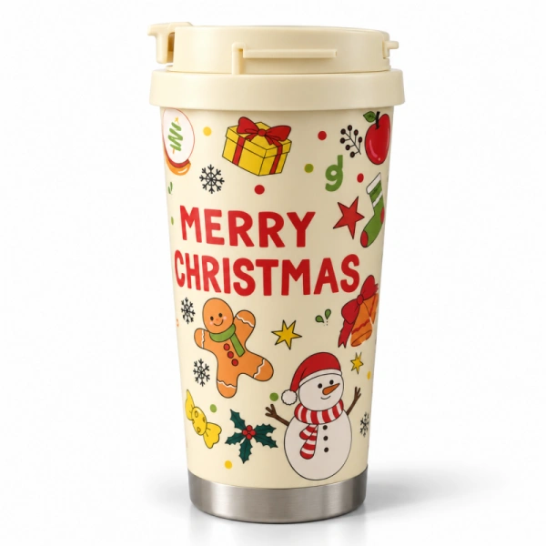 ECARLA kubek termiczny świąteczny ze stali nierdzewnej z uchwytem Merry Christmas CUP34 520ml