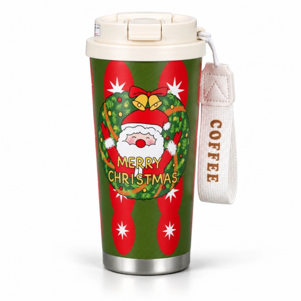 ECARLA kubek termiczny świąteczny ze stali nierdzewnej z uchwytem Merry Christmas CUP33 550ml