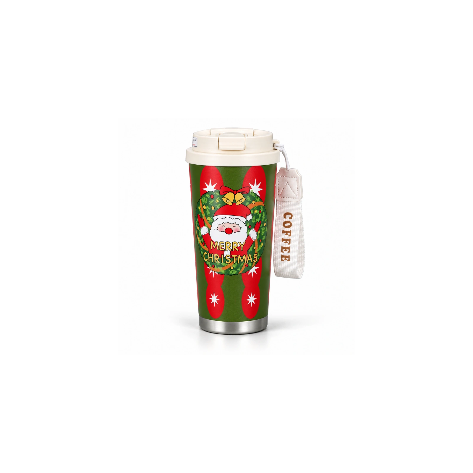 ECARLA kubek termiczny świąteczny ze stali nierdzewnej z uchwytem Merry Christmas CUP33 550ml