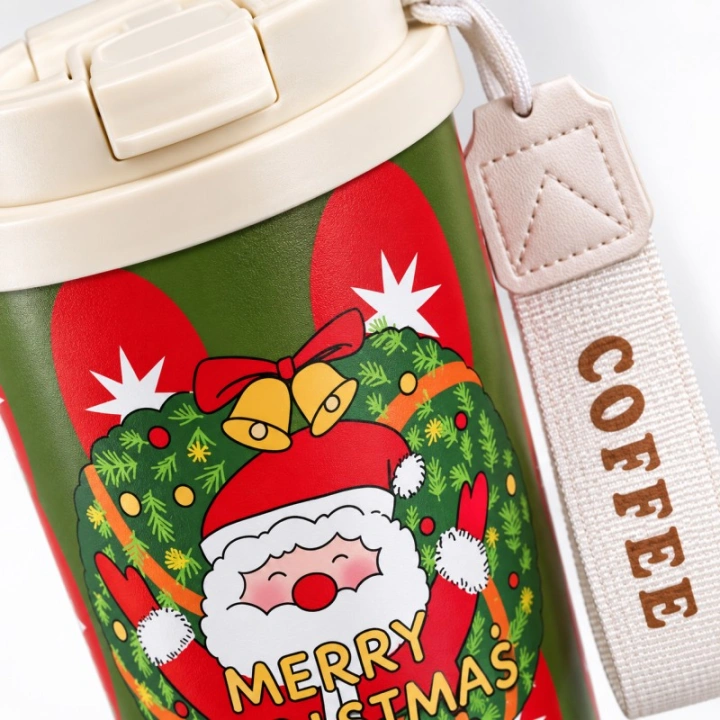 ECARLA kubek termiczny świąteczny ze stali nierdzewnej z uchwytem Merry Christmas CUP33 550ml