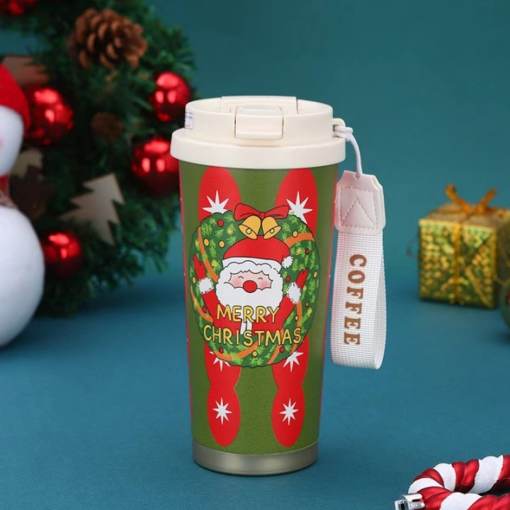 ECARLA kubek termiczny świąteczny ze stali nierdzewnej z uchwytem Merry Christmas CUP33 550ml