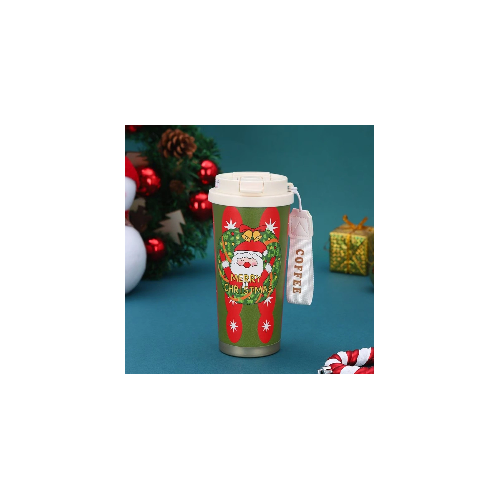 ECARLA kubek termiczny świąteczny ze stali nierdzewnej z uchwytem Merry Christmas CUP33 550ml