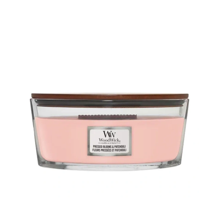 WOODWICK Core Hearthwick świeca w słoiku elipsa PPRESSED BLOOMS & PATCHOULI 453g 
