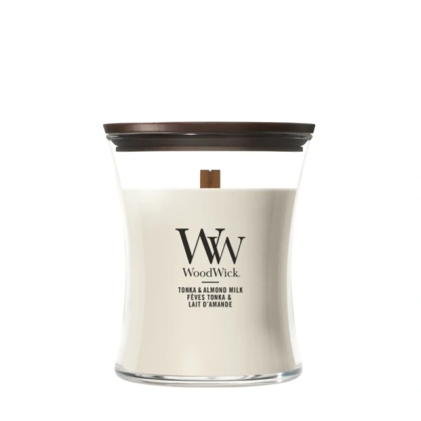 WOODWICK Tonka & Almond Milk świeca zapachowa średnia 275g