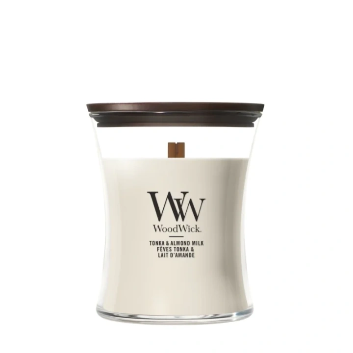 WOODWICK Tonka & Almond Milk świeca zapachowa średnia 275g