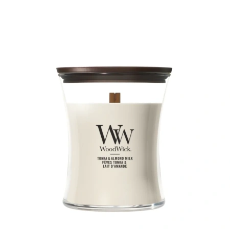 WOODWICK Tonka & Almond Milk świeca zapachowa średnia 275g