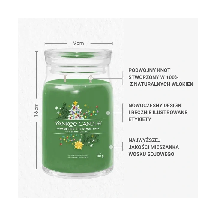 YANKEE CANDLE Signature Duża świeca w słoiku SHIMMERING CHRISTMAS TREE 567g
