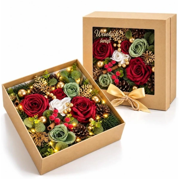 ECARLA świąteczny flowerbox mydlany kwadrat Wesołych Świąt czerwony BUK34 1szt