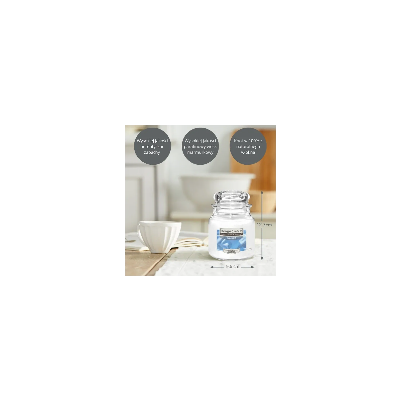 YANKEE CANDLE Home Inspiration Średnia świeca w słoiku SOFT COTTON 340g